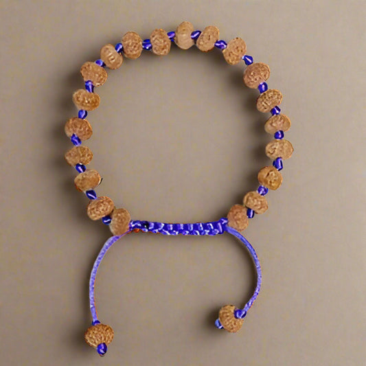 rudraksha bracelet with purple and beige beads