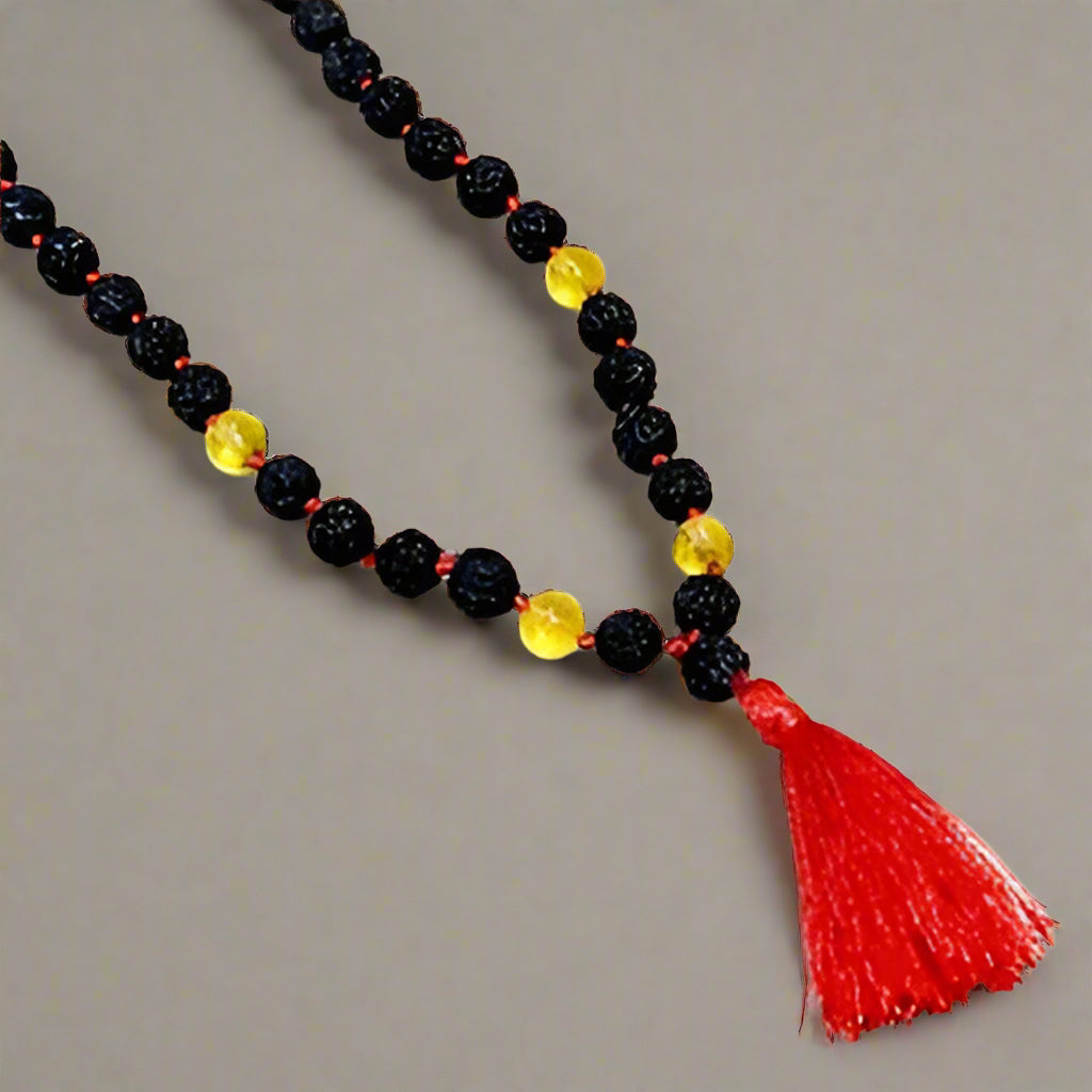 5 mukhi Rudraksha and Yellow citrine mala