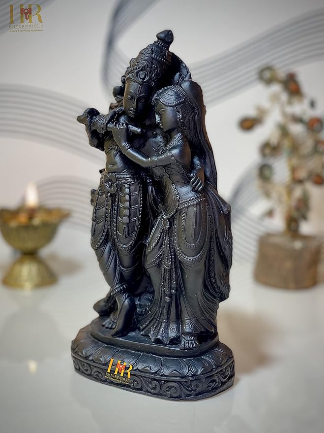 black marble resin statue of Radha and Krishna
