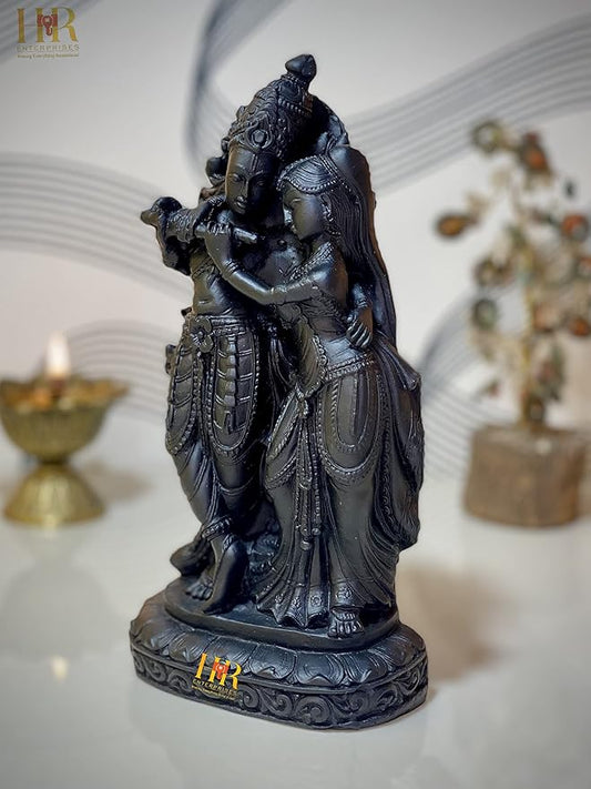 black marble resin statue of Radha and Krishna