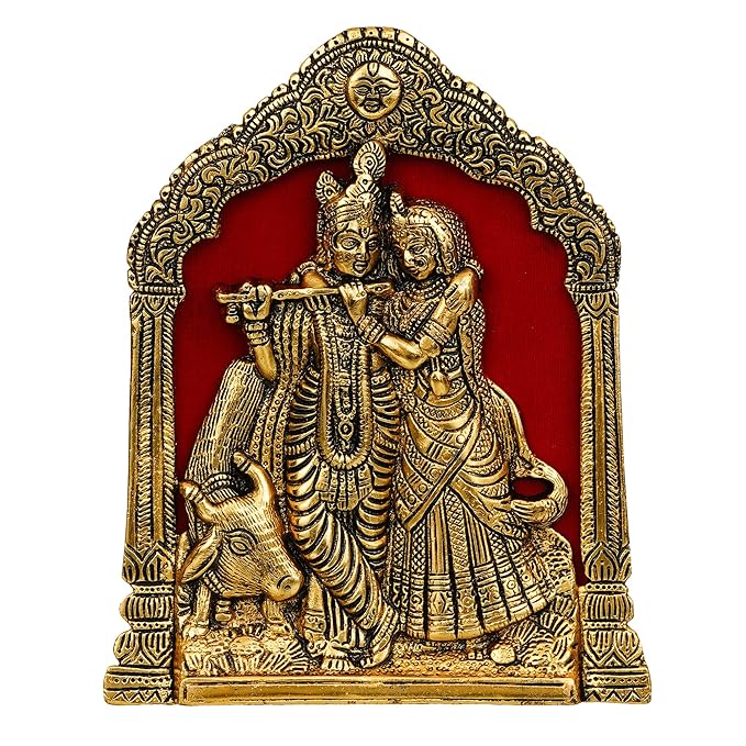 gold finished metal Radha Krishna idol
