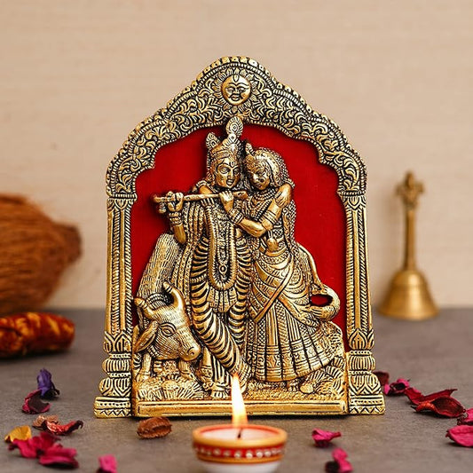gold finished metal Radha Krishna idol