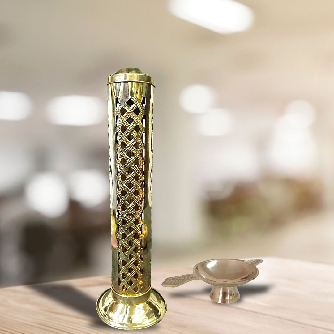 Net Motif Brass Incense Holder with Pital Diya