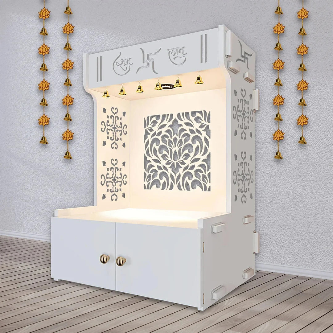 white wood temple with light