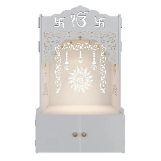white wooden pooja mandir