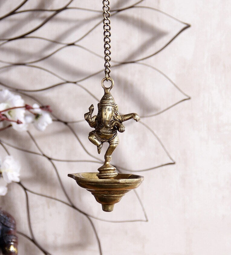 lord ganesha brown brass idol