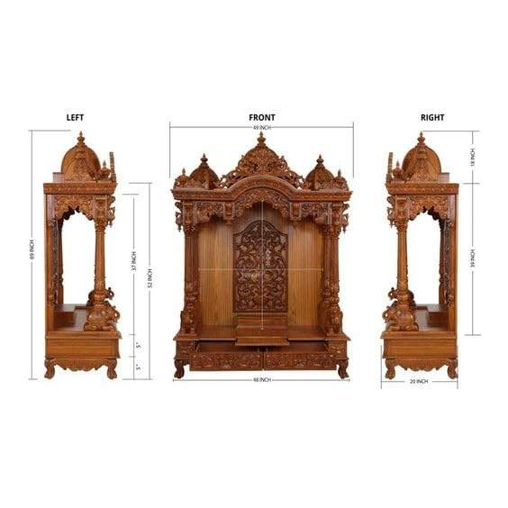 Hand-Carved Teak Wood Mandir with Melamine Finish