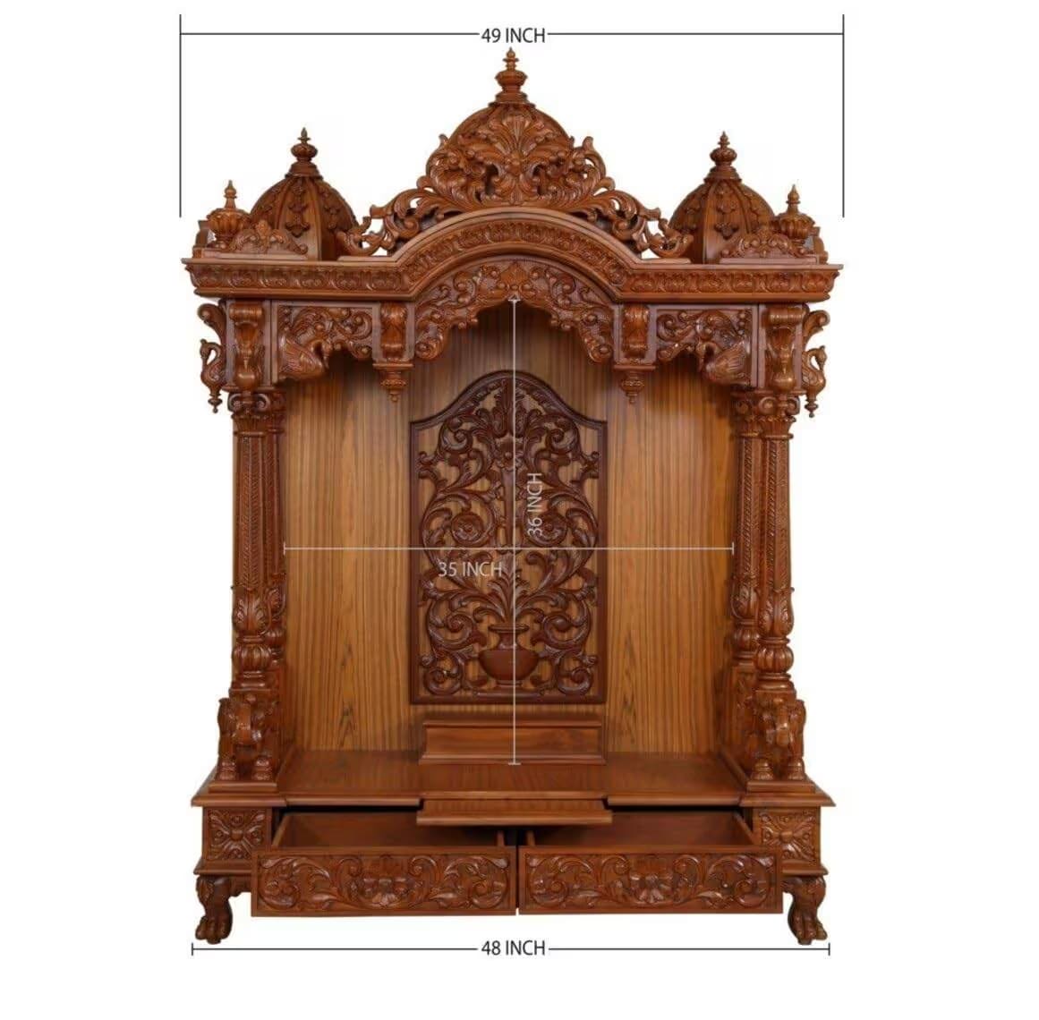 Hand-Carved Teak Wood Mandir