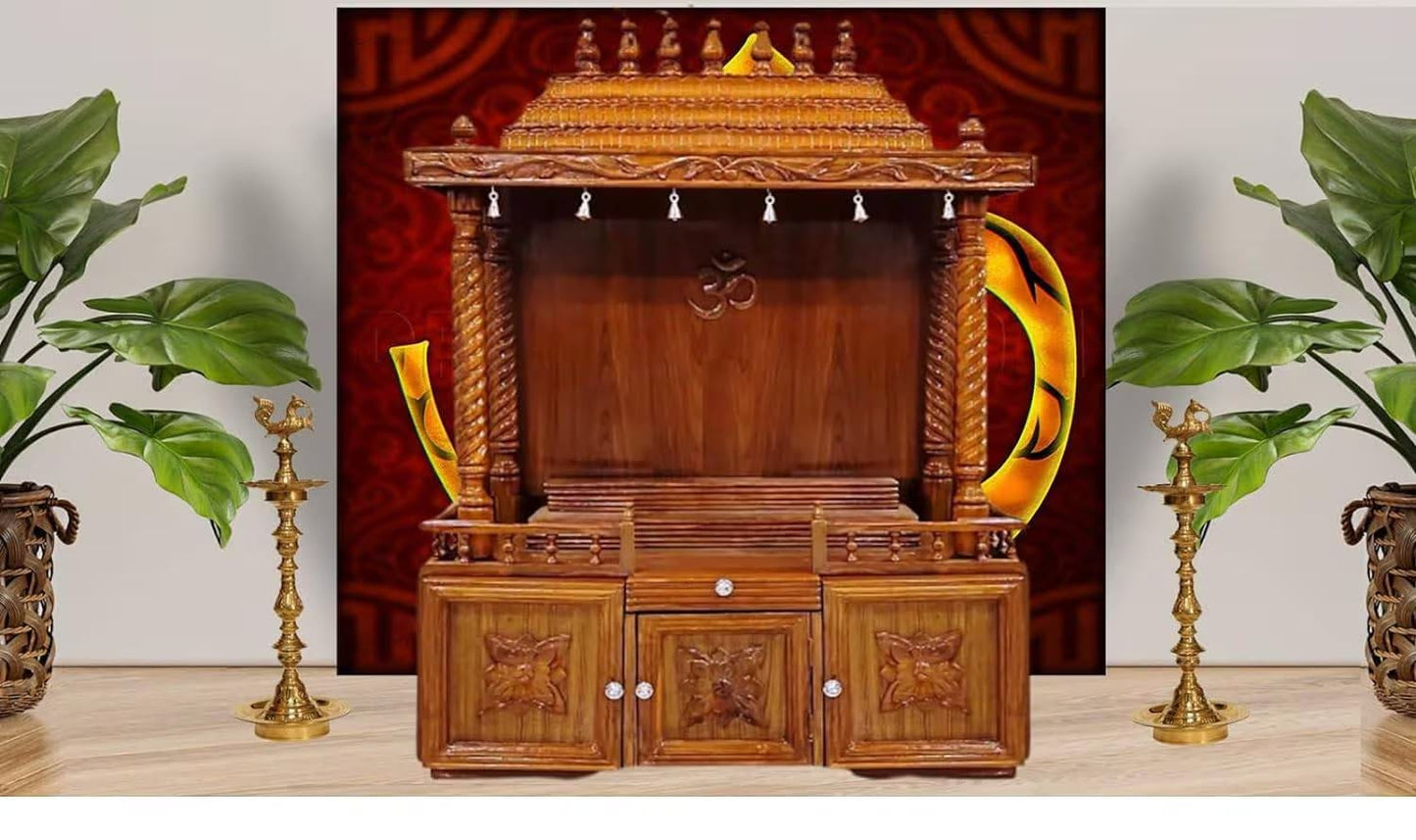 Wooden Mandir with Bottom Storage