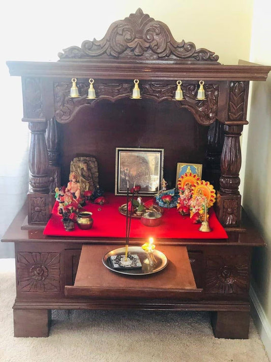 Wooden Mandir with Two Bottom Drawers