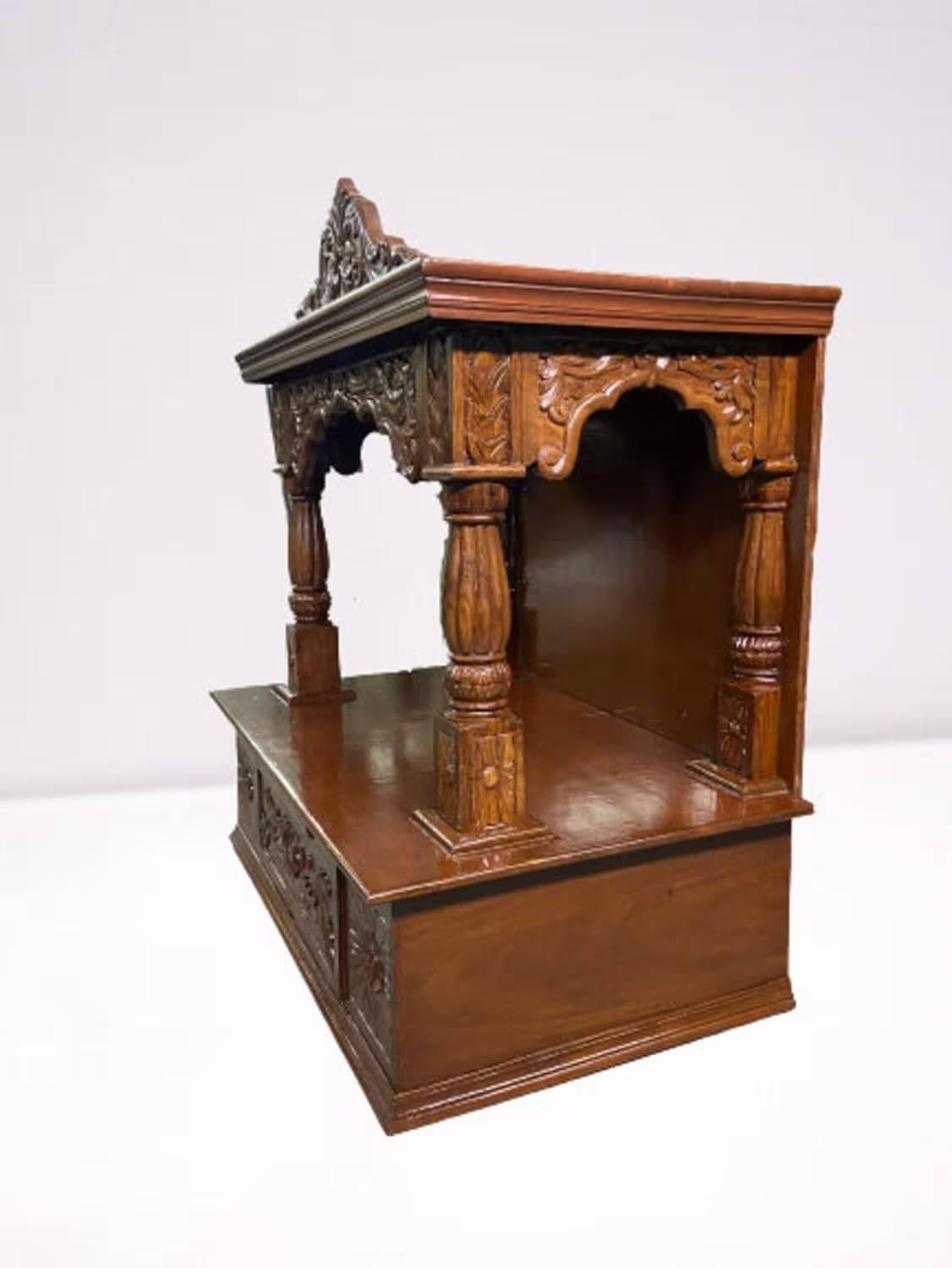 Wooden Mandir with Two Bottom Drawers