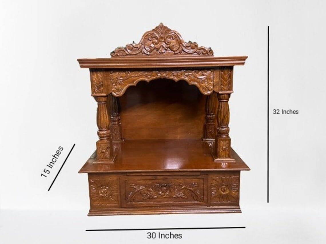 Wooden Mandir with Two Bottom Drawers