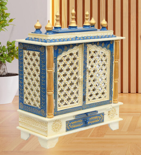 Multi-Blue Wooden Pooja Mandir