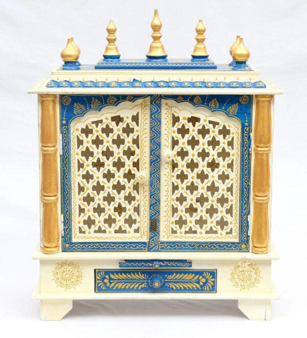 Multi-Blue Wooden Pooja Mandir for Home Online
