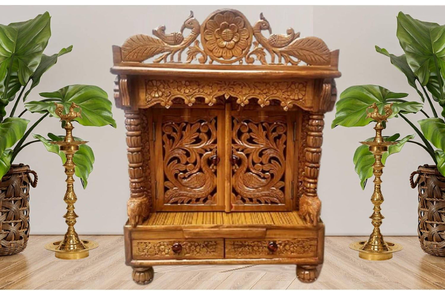 Peacock Design Wooden Mandir