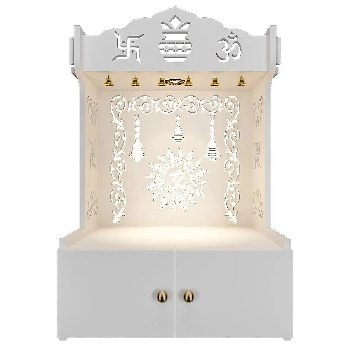 white wooden pooja mandir