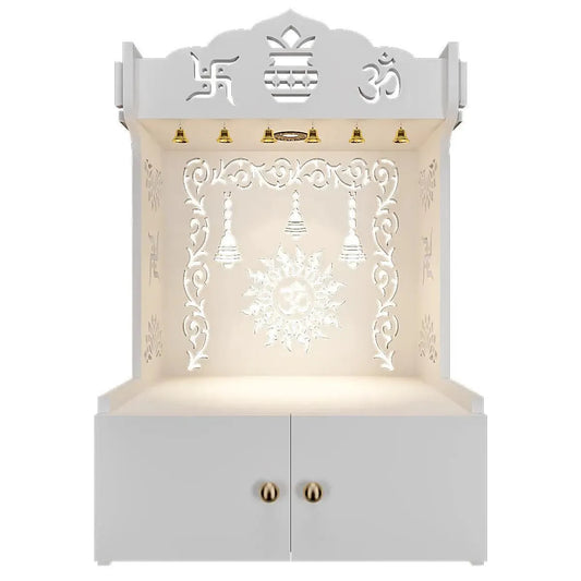 white wooden pooja mandir