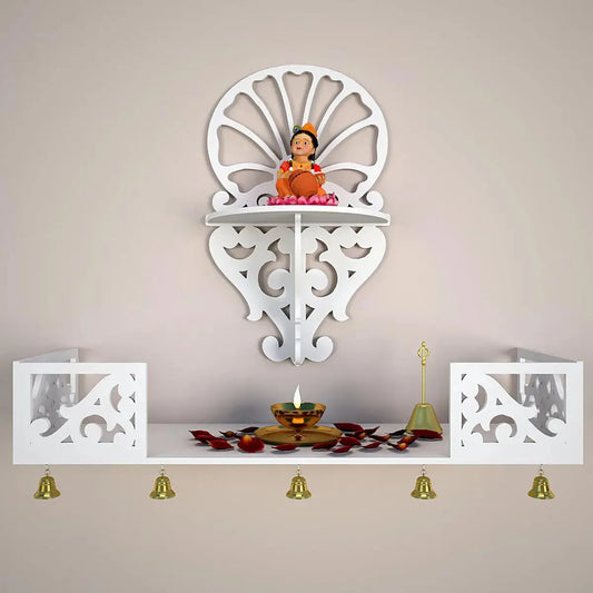 white wooden pooja mandir