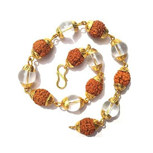 Rudraksha Bracelet in Gold Cap 5 Mukhi with Crystal