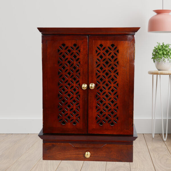 Sheesham Wood Pooja Mandir for Home in Honey Oak Finish Online