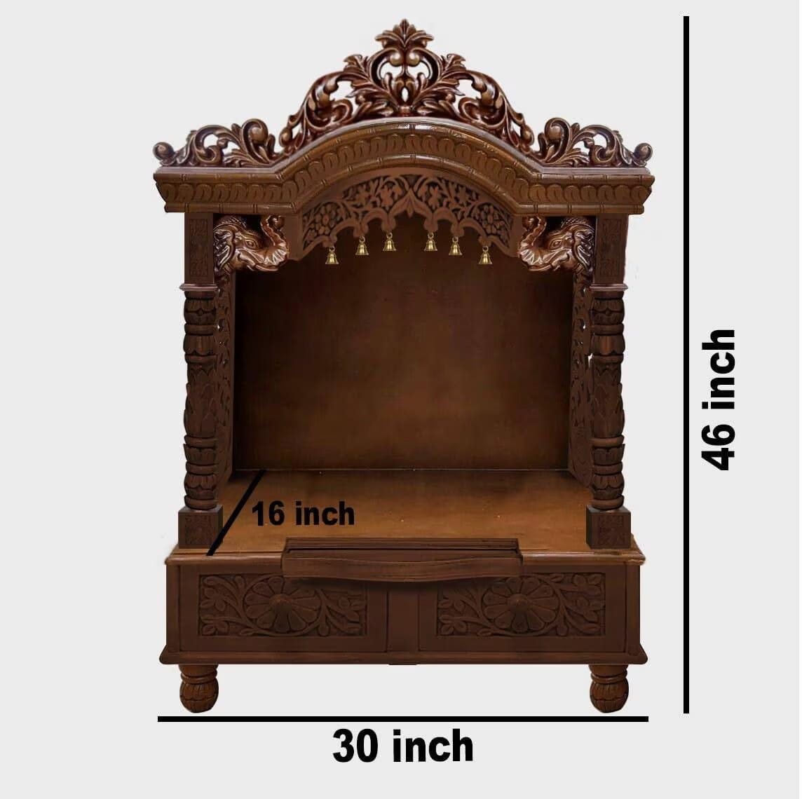 Solid Sheesham Wood Temple with Two Drawers