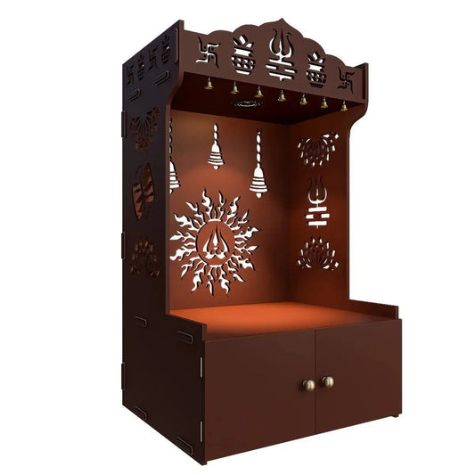 handcrafted brown wooden Surya Chakra floor temple