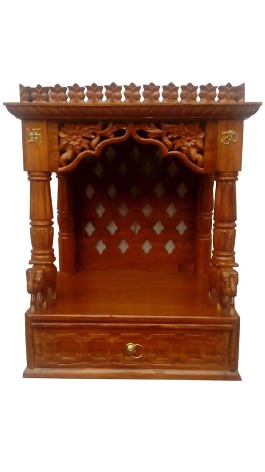 Teak Wood Temple with Elephant