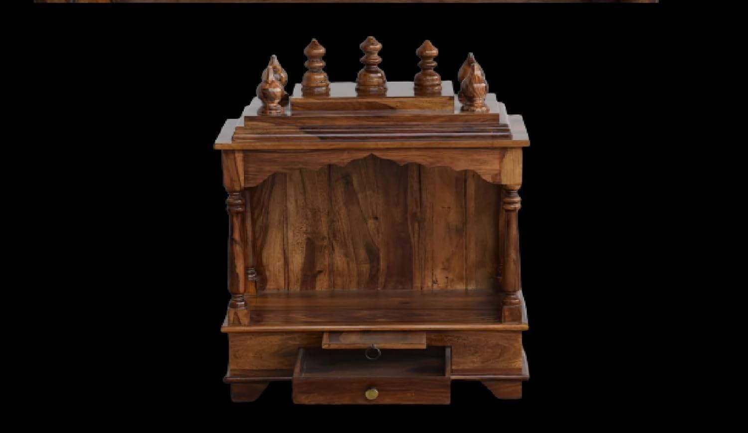Wooden Mandir in Brown Finish