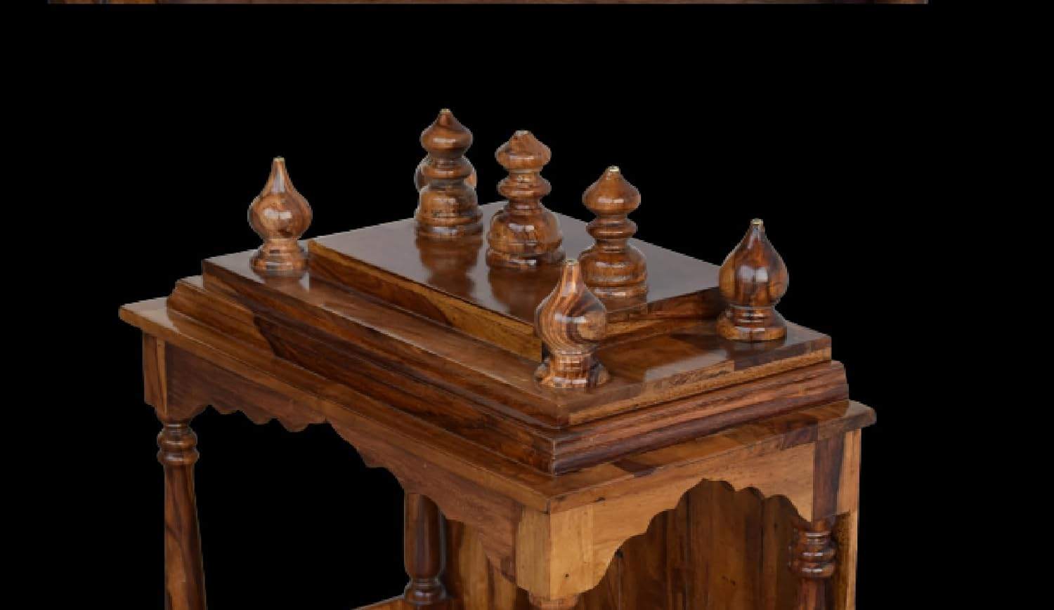 Wooden Mandir in Brown Finish for Home Online