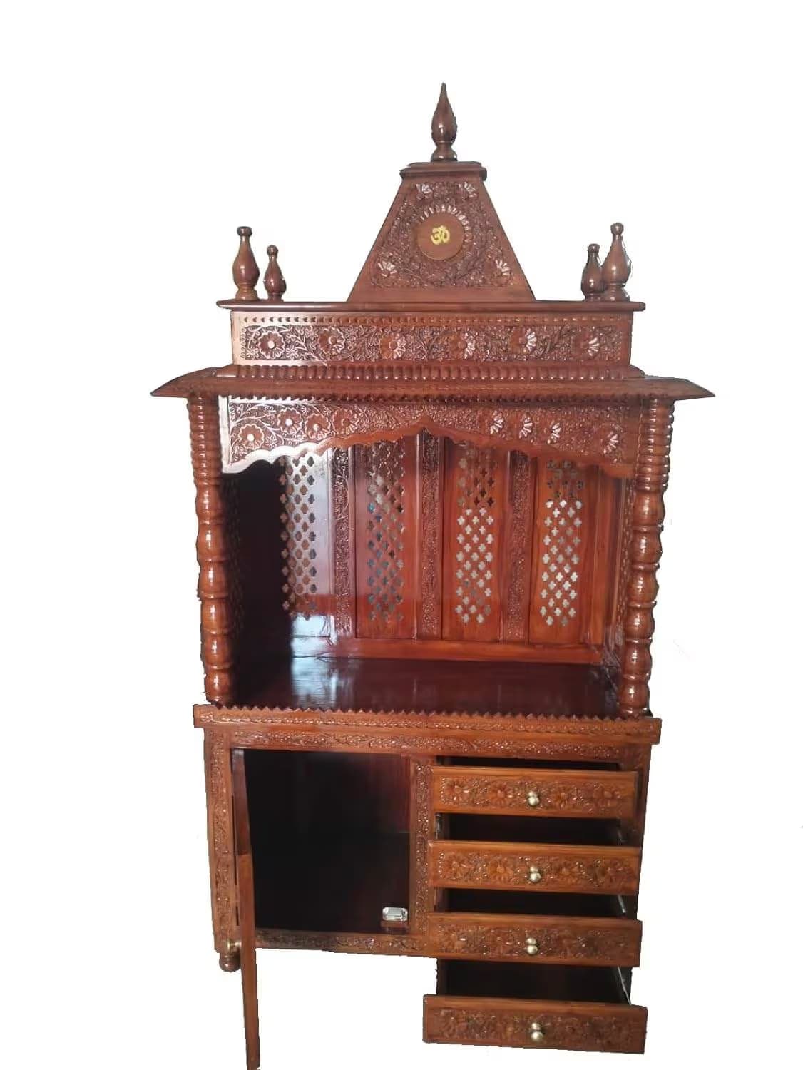 Wooden Mandir with Bottom Storage Drawers
