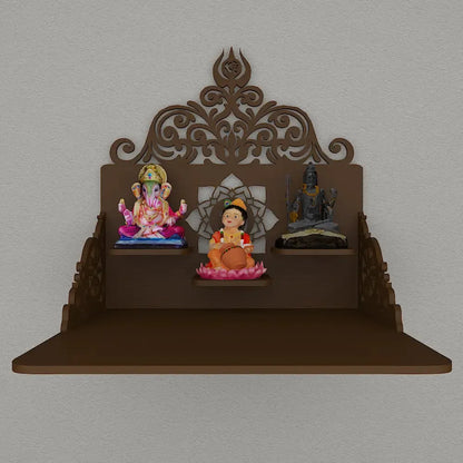 Brown Wooden Pooja Mandir with Shelf