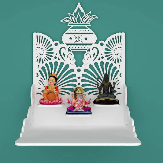 White Wooden Pooja Mandir with Shelf