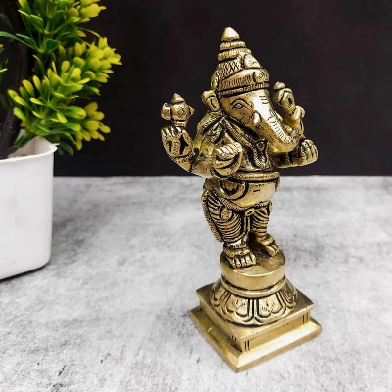 Brass Standing Ganesha Idol