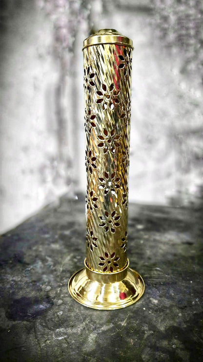 Akhand Laxmi Deepak Pital Diya with Petal Motif Incense Holder
