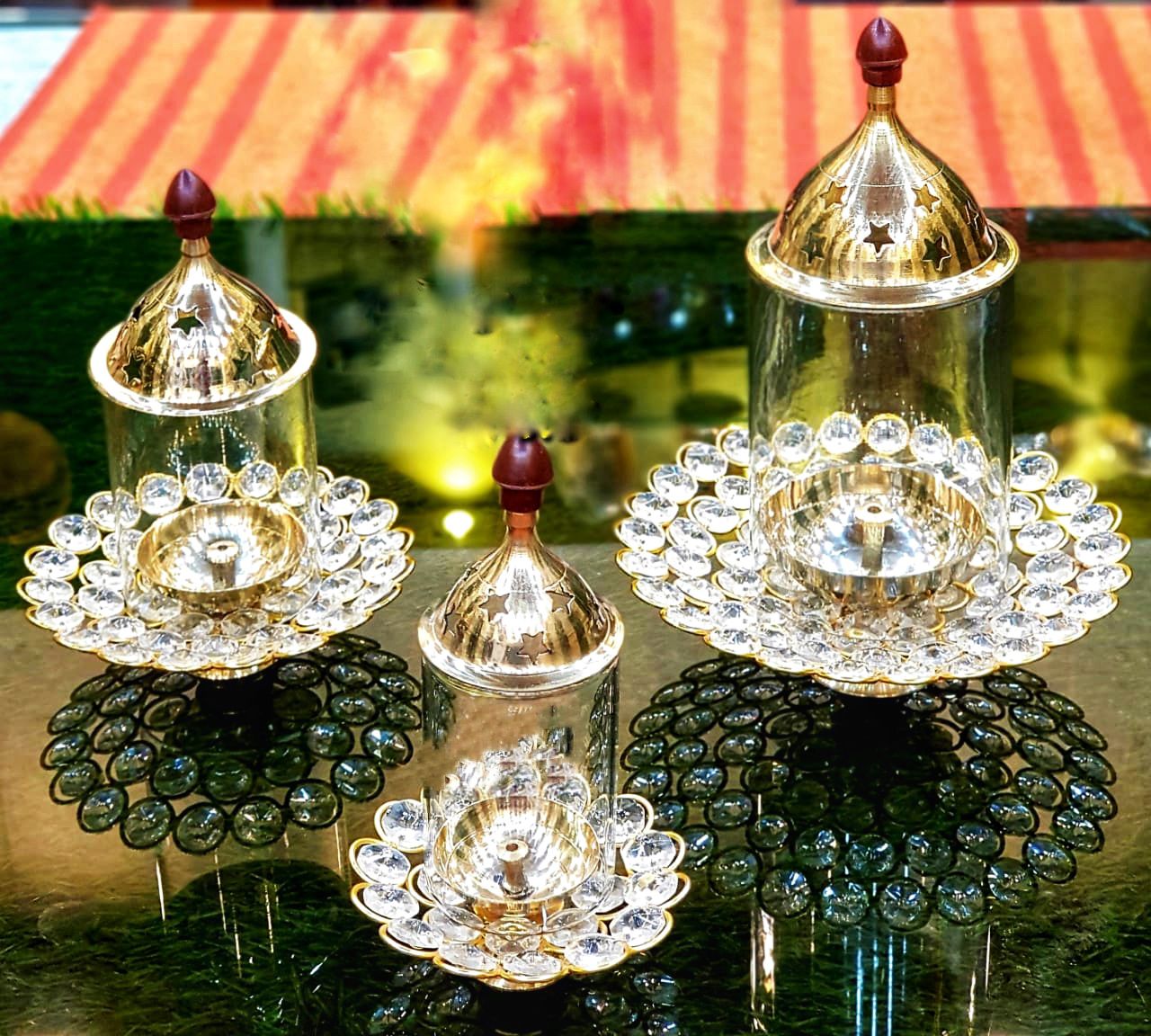 Brass &amp; Glass Akhand Diya