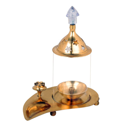 Big Brass &amp; Glass Akhand Diya Incense Oil Lamp