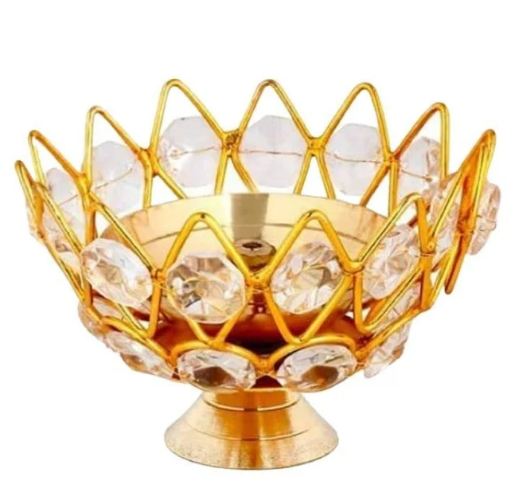 Crystal Diya with Brass Incense Stand