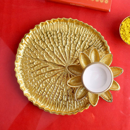 Gold And White Pooja Platter