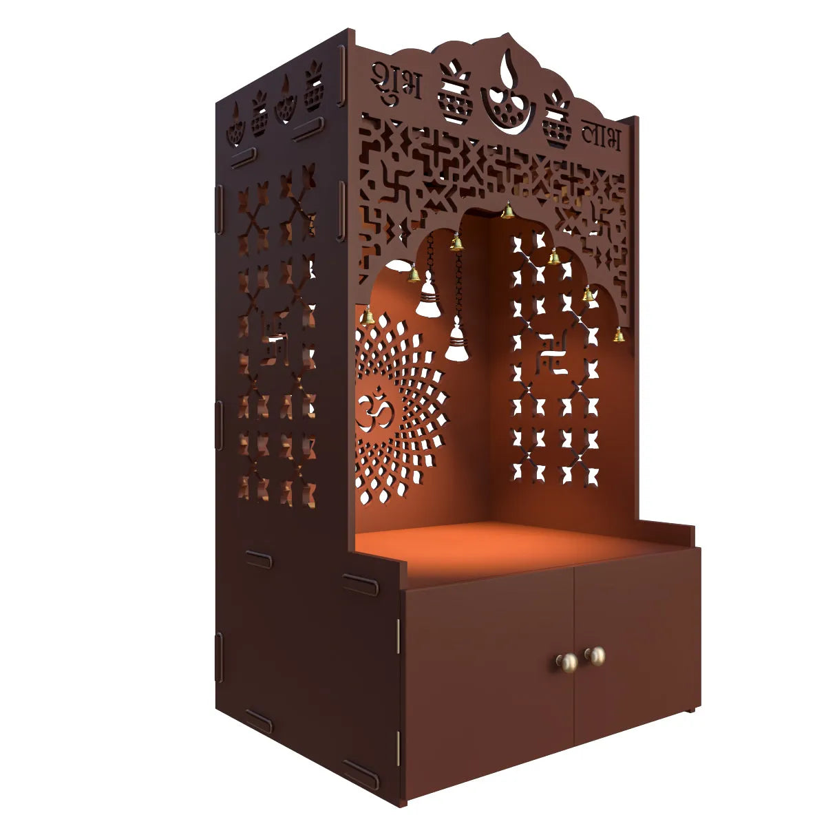 Wooden Pooja Mandir with Light & Shelf