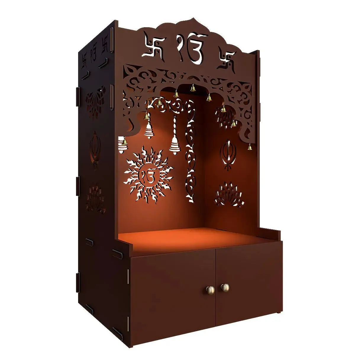 Brown Ek-onkar Home Temple with Light