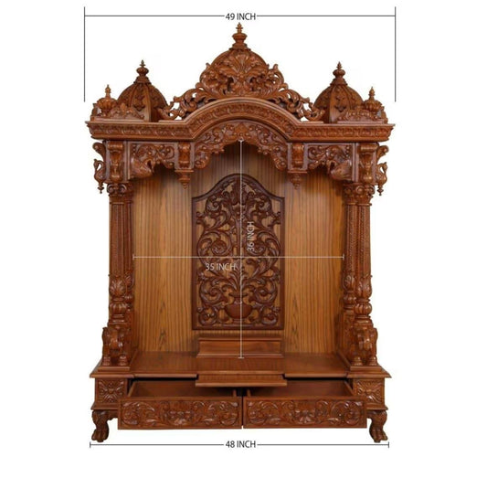 Hand-Carved Teak Wood Mandir 