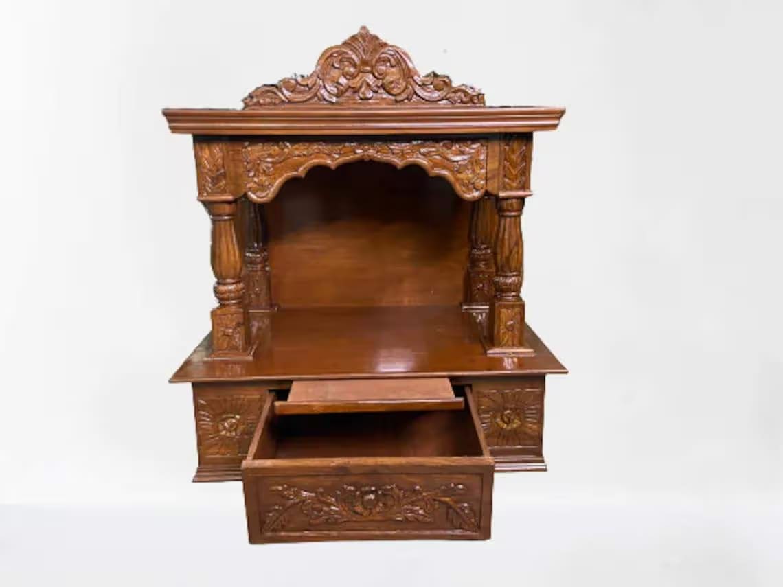 Handcrafted Wooden Mandir with Two Bottom Drawers Online