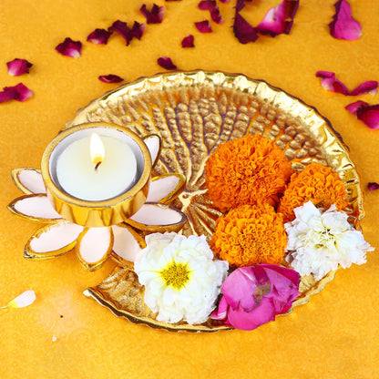 Gold And White Pooja Platter