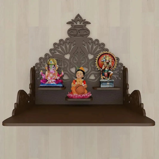 Wooden Pooja Mandir with Shelf, Brown