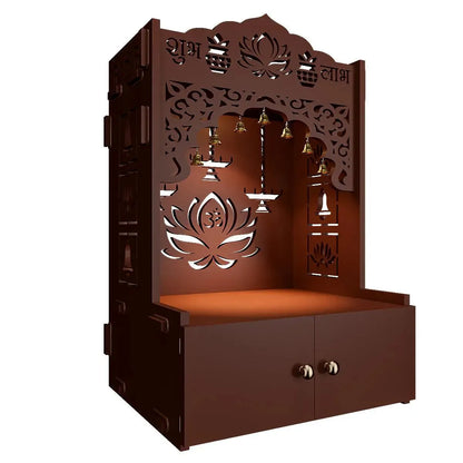 Brown Wooden Lotus Mandir with Focus Light