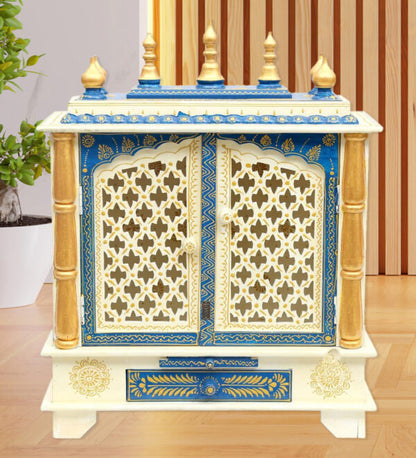 Multi-Blue Wooden Pooja Mandir for Home