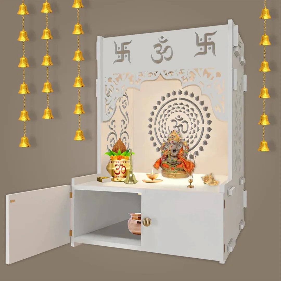 Om Chakra White Temple with Light & Shelf