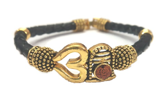 Gold Leather Kada Bracelet 