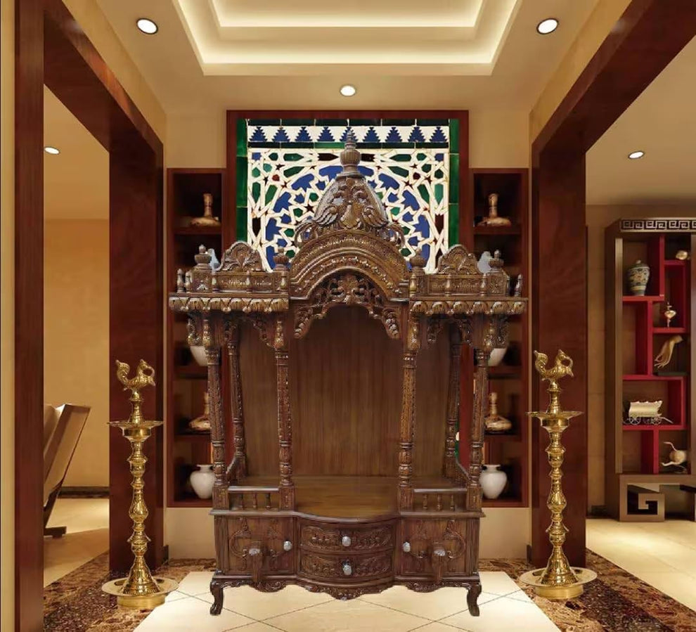 Premium Large Wooden Temple with Storage – Isvara