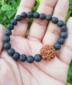 Black Lava With & 5 Mukhi Rudraksha Bracelet